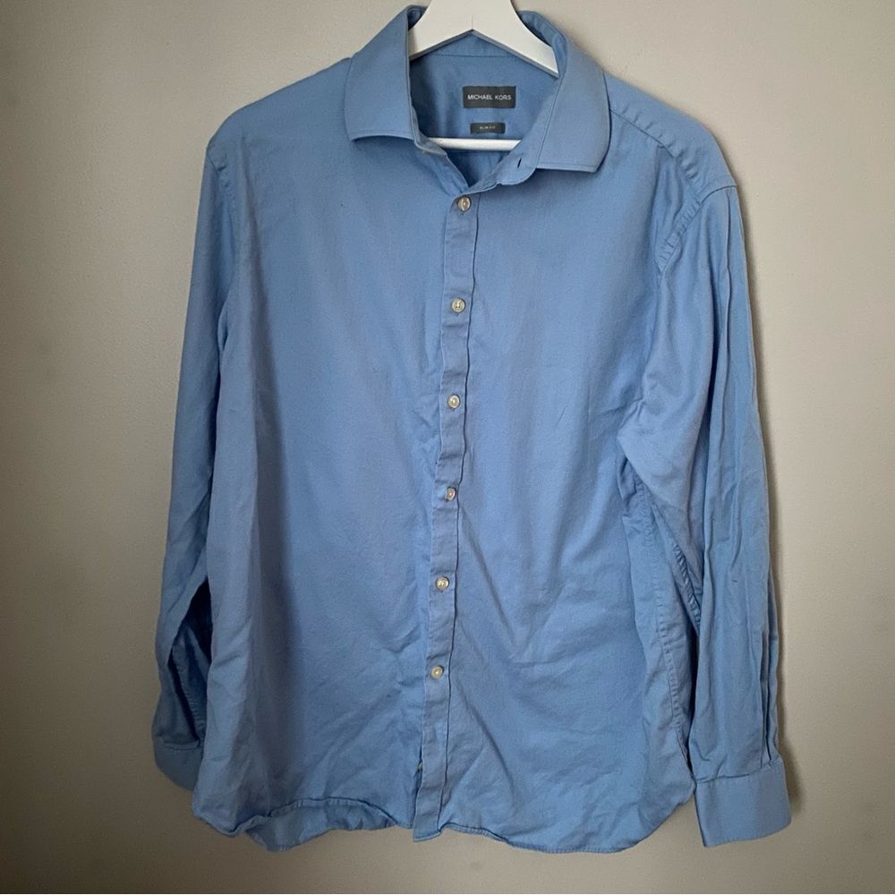 Michael Kors Shirt Dress Button Down Blue Collared Business Casual Cotton